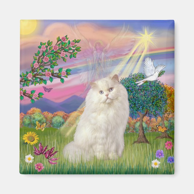 White Persian Cat - Cloud Angel Magnet (Front)