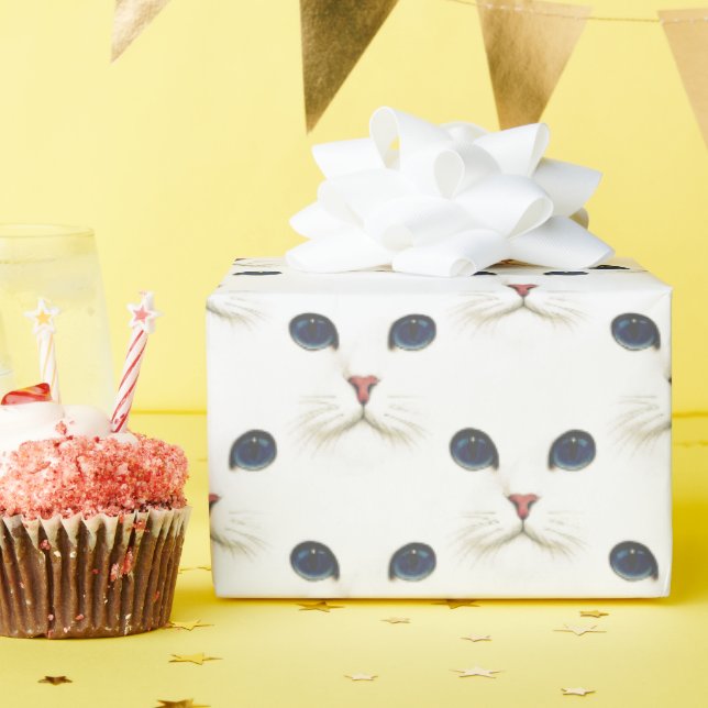 White Persian Cat Face Wrapping Paper (Birthday Party)