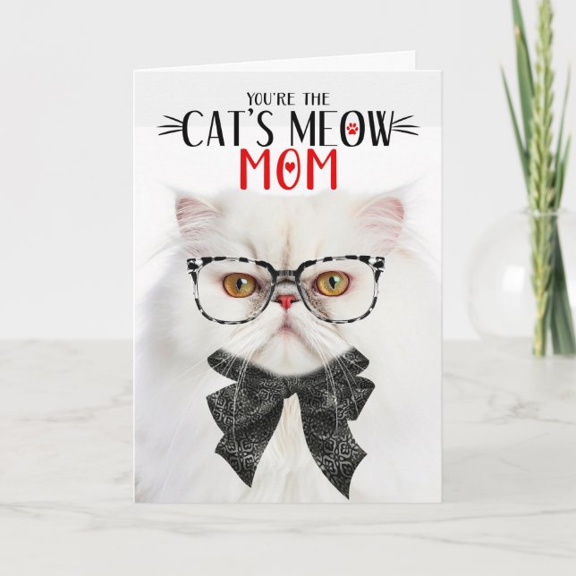 White Persian Cat for Mom on Mother's Day Holiday Card (Front)