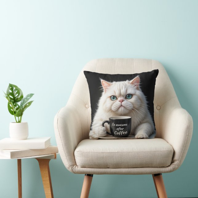 White Persian Cat Humour Throw Pillow (Chair)