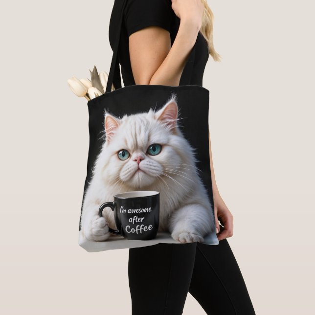 White Persian Cat Humour Tote Bag (Close Up)