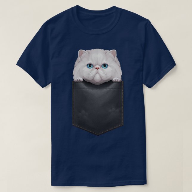White Persian Cat in Chest Pocket  T-Shirt (Design Front)