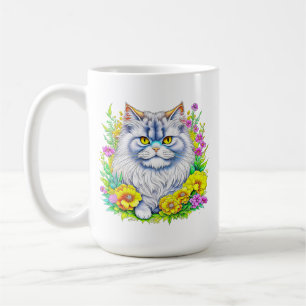 White Persian Cat in Flowers Personalized Coffee Mug
