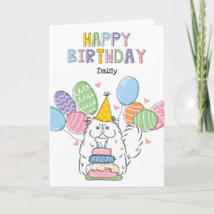 White Persian Cat Longhair Birthday Party Card