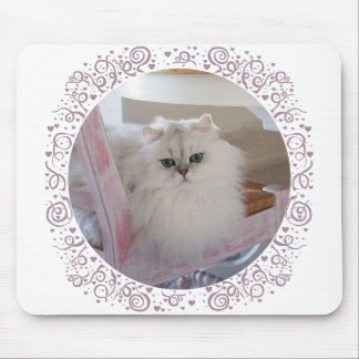 White Persian Cat on a Pink Chair Mouse Pad