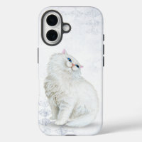 white Persian cat on silver diamond pattern