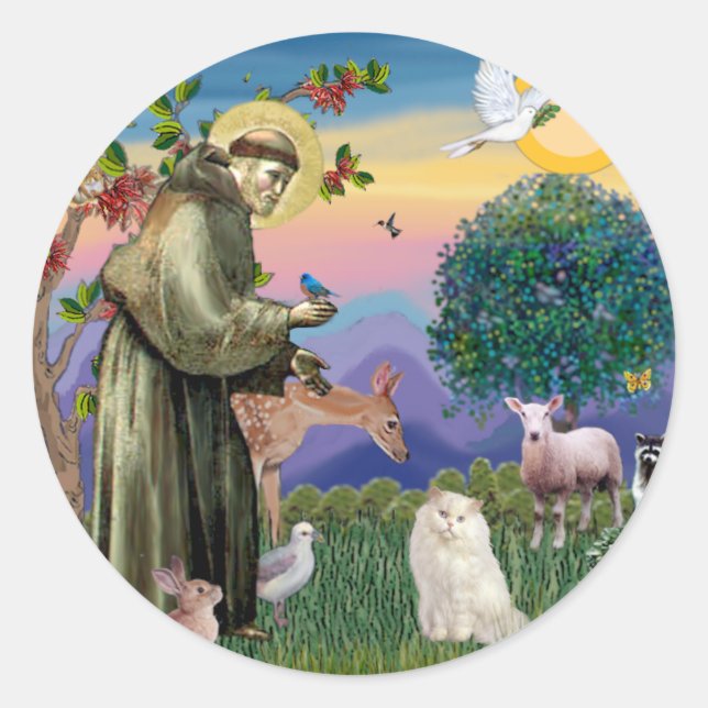 White Persian Cat - Saint Francis Classic Round Sticker (Front)