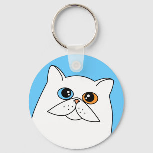 White Persian Cat w/ Odd Eyes Keychain