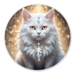 White Persian Cat Wearing Diamonds, Ceramic Knob