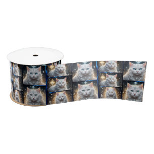 White Persian Cats Wearing Diamonds Photo Collage, Satin Ribbon