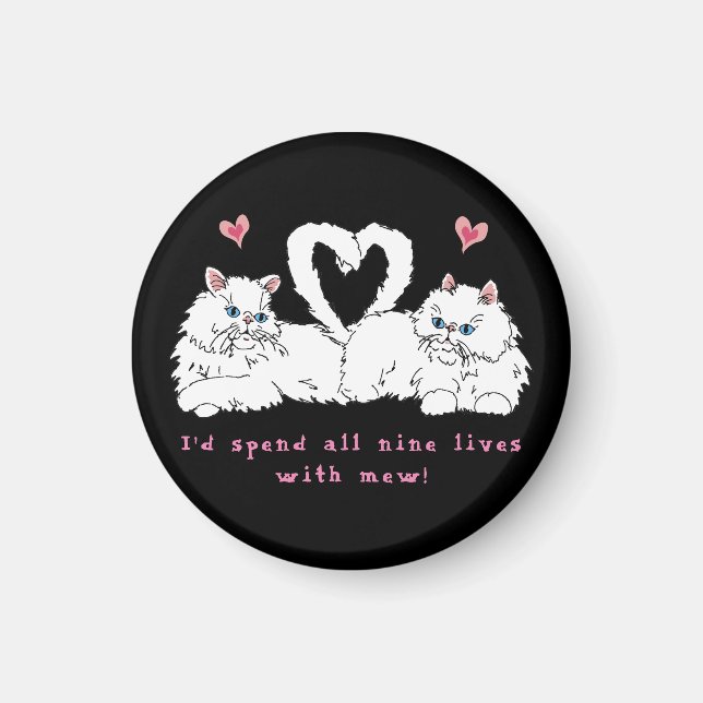 White Persian Cats with Hearts Magnet (Front)
