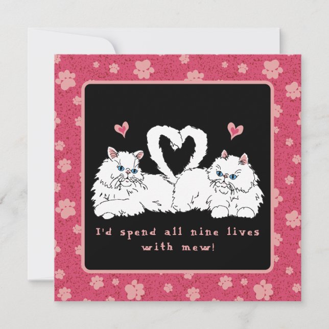 White Persian Cats with Hearts Valentine's  Holiday Card (Front)
