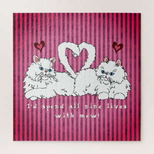 White Persian Cats with Hearts Valentine's Jigsaw Puzzle