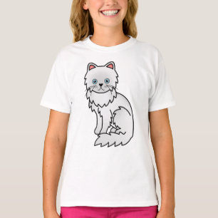 White Persian Cute Cartoon Cat Illustration T-Shirt