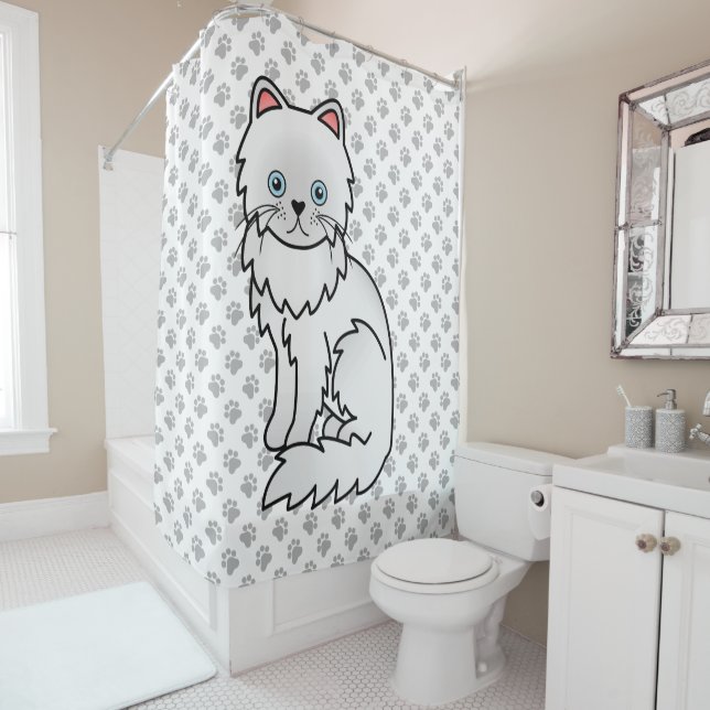 White Persian Cute Cartoon Cat & Paws (In Situ)
