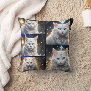 White Persian Fluffy Cat Photo Collage, Throw Pillow