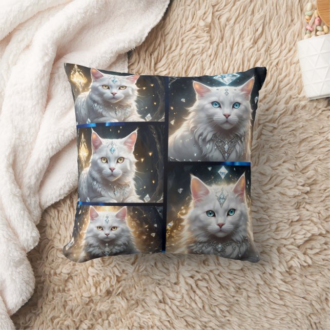 White Persian Fluffy Cat Photo Collage, Throw Pillow (Blanket)