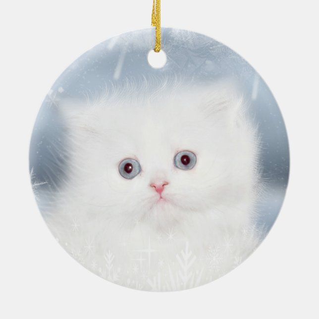 White persian kitten face ceramic ornament (Back)