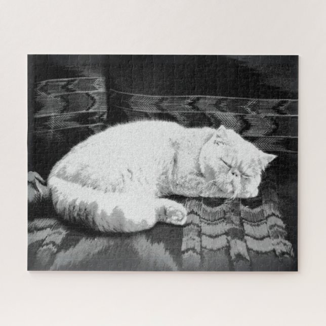 White Persian Sleeping Cat Jigsaw Puzzle (Horizontal)