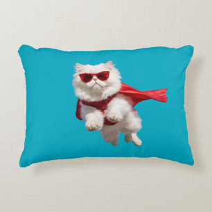 White Persian Superhero Accent Pillow