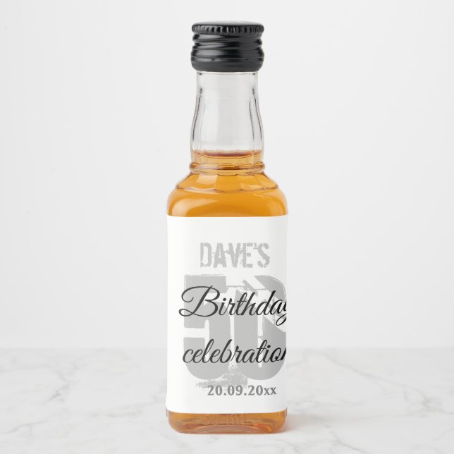 White Personalised 50th Any Birthday Party Liquor Bottle Label (Front)