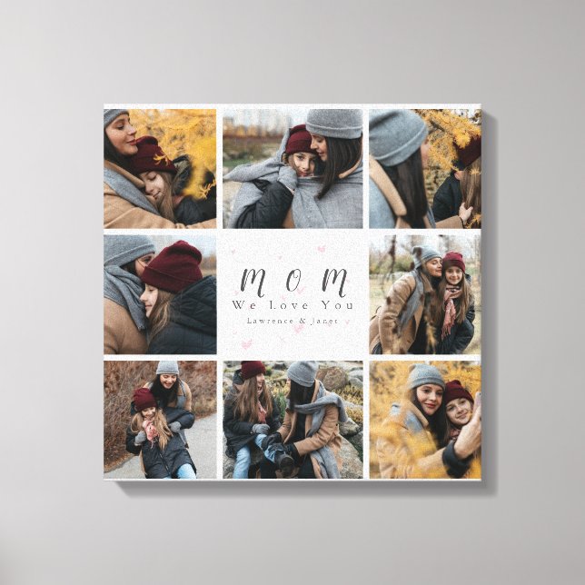 White Personalized 8 Photo Collage Mother Family Canvas Print (Front)