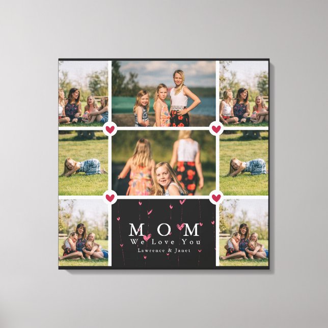 White Personalized Love You Mom 8 Photo collage Canvas Print (Front)