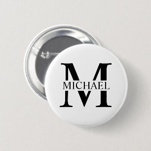 White Personalized Monogram and Name 2 Inch Round Button