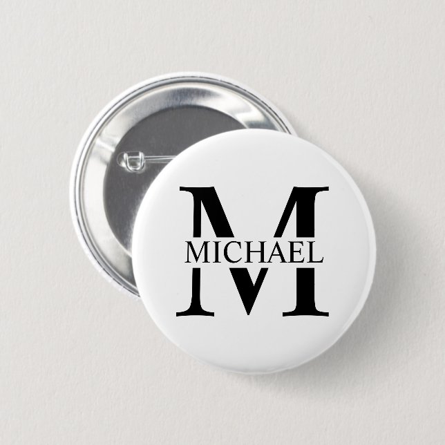 White Personalized Monogram and Name 2 Inch Round Button (Front & Back)