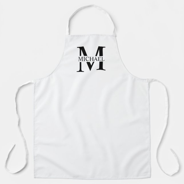 White Personalized Monogram and Name Apron (Front)