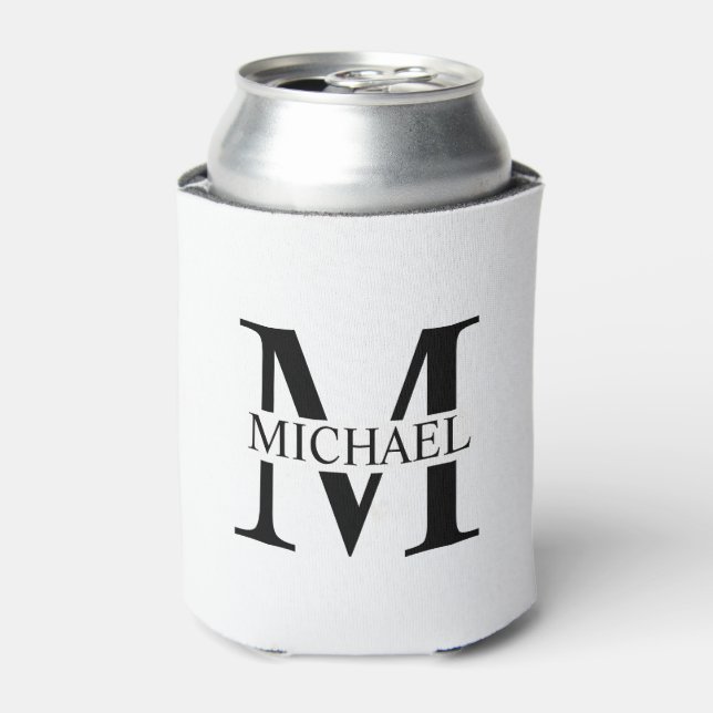 White Personalized Monogram and Name Can Cooler (Can Front)