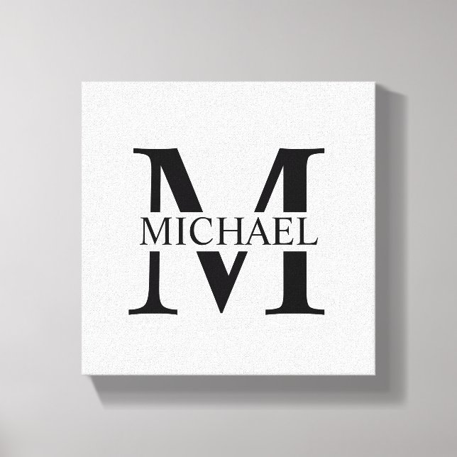 White Personalized Monogram and Name Canvas Print (Front)