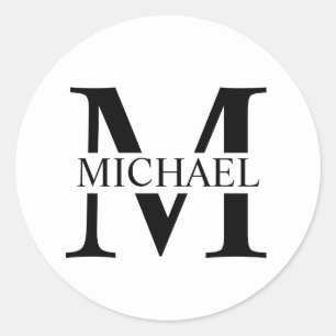 White Personalized Monogram and Name Classic Round Sticker