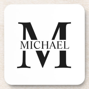 White Personalized Monogram and Name Coaster