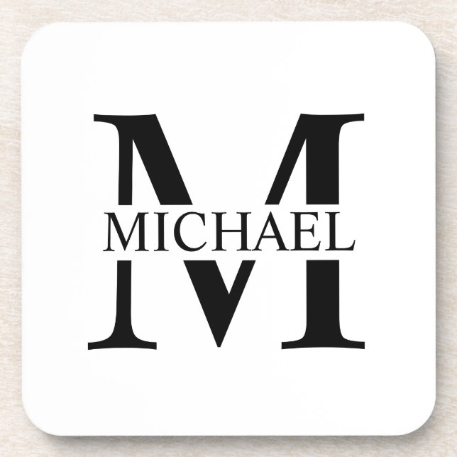 White Personalized Monogram and Name Coaster (Front)