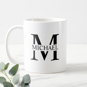 White Personalized Monogram and Name Coffee Mug
