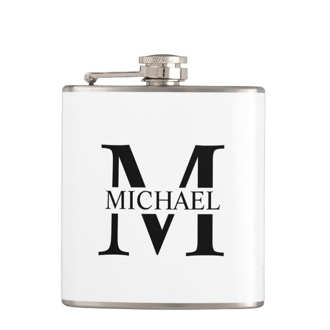 White Personalized Monogram and Name Flask (Front)