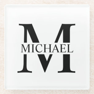 White Personalized Monogram and Name Glass Coaster