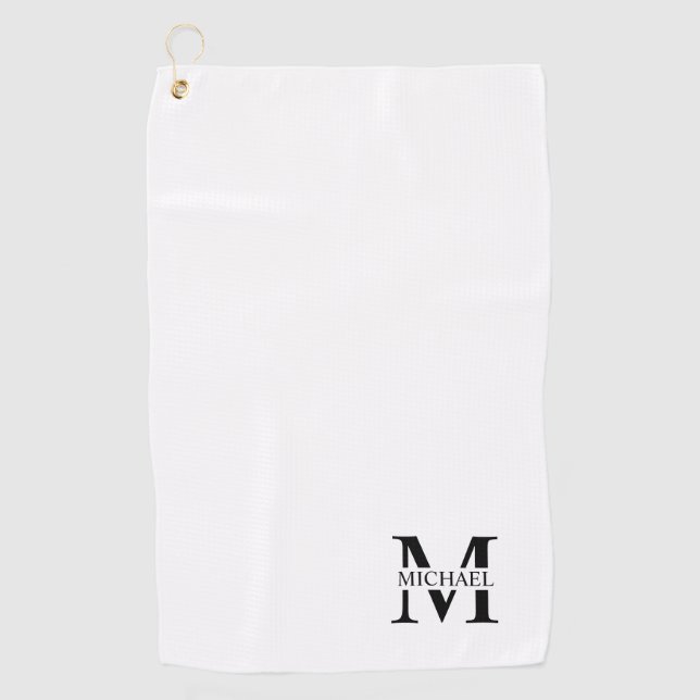 White Personalized Monogram and Name Golf Towel (Front)