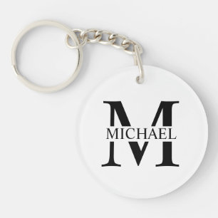 White Personalized Monogram and Name Keychain