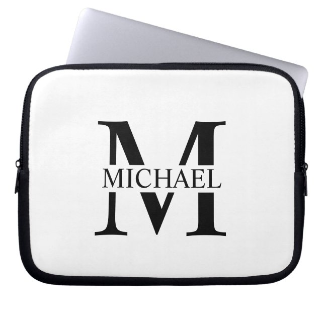 White Personalized Monogram and Name Laptop Sleeve (Front)