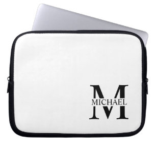 White Personalized Monogram and Name Laptop Sleeve