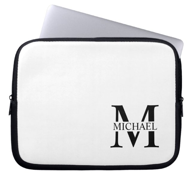 White Personalized Monogram and Name Laptop Sleeve (Front)