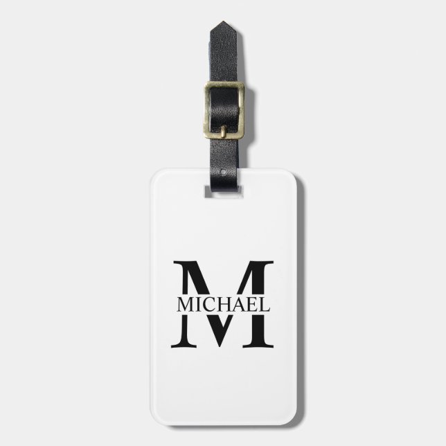 White Personalized Monogram and Name Luggage Tag (Front Vertical)