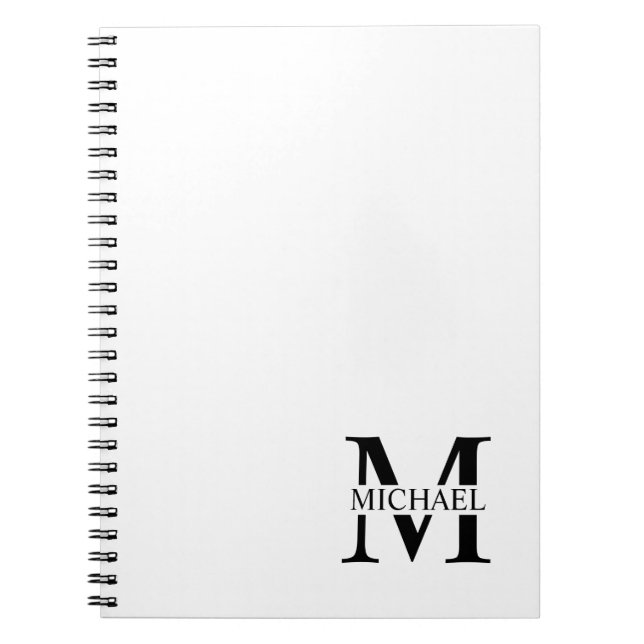 White Personalized Monogram and Name Notebook (Front)