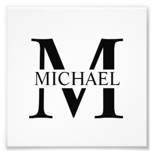 White Personalized Monogram and Name Photo Print