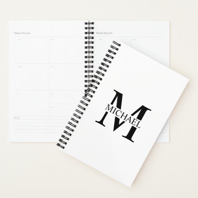 White Personalized Monogram and Name  Planner (Display)