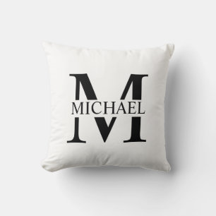 White Personalized Monogram and Name Throw Pillow