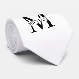 White Personalized Monogram and Name Tie