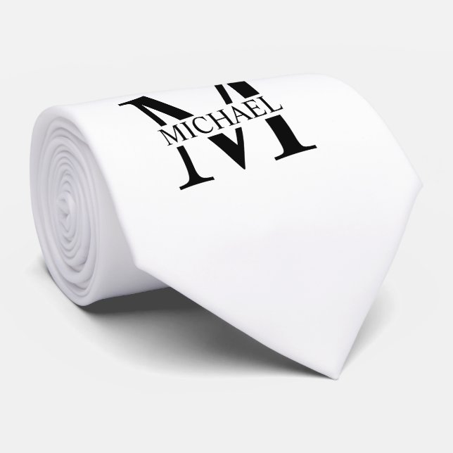 White Personalized Monogram and Name Tie (Rolled)